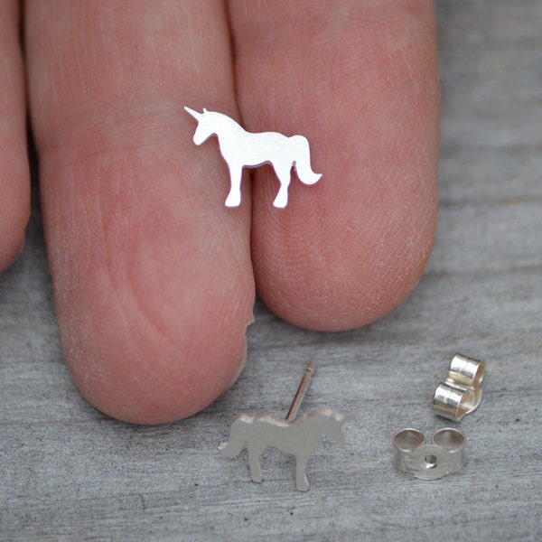 Unicorn Stud Earrings in Silver, Silver Unicorn Ear Studs