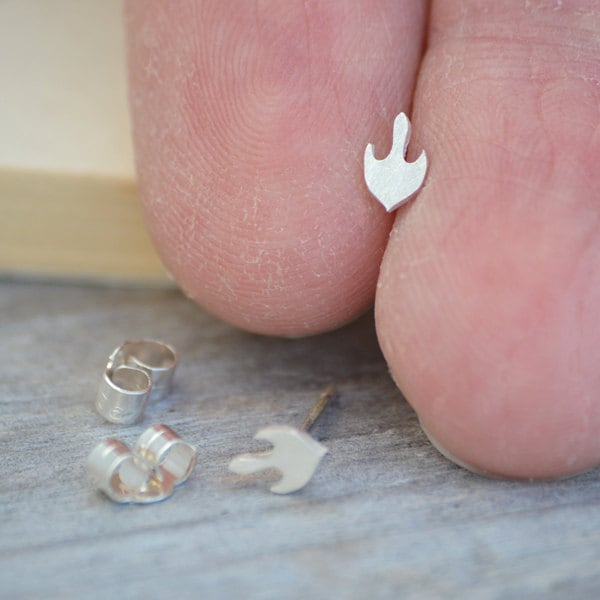 Abstract Stud Earrings, Abstract Fire Stud Earrings in Sterling Silver, Tiny Silver Ear Posts