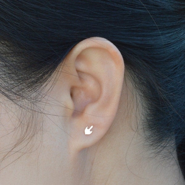 Abstract Stud Earrings, Abstract Fire Stud Earrings in Sterling Silver, Tiny Silver Ear Posts