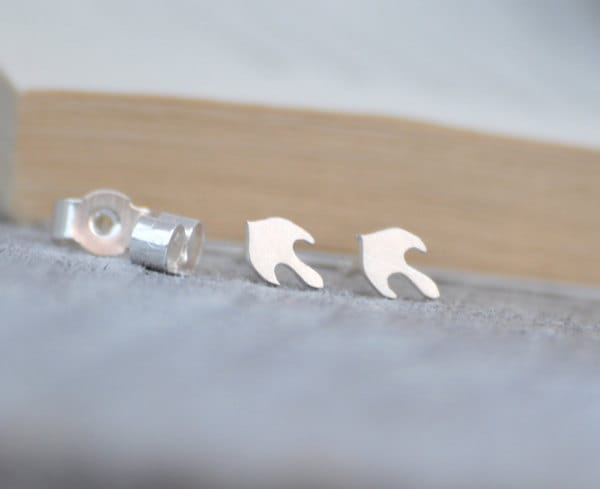 Abstract Stud Earrings, Abstract Fire Stud Earrings in Sterling Silver, Tiny Silver Ear Posts