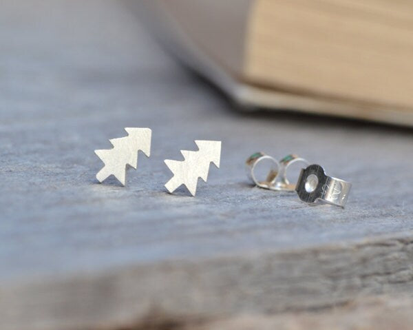 Christmas Tree Stud Earrings in Sterling Silver, Silver Xmas Tree Ear Post