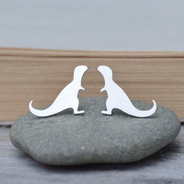 T-Rex Stud Earrings In Sterling Silver, Silver Dinosaur Ear Posts