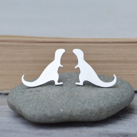 T-Rex Stud Earrings In Sterling Silver, Silver Dinosaur Ear Posts