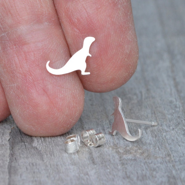 T-Rex Stud Earrings In Sterling Silver, Silver Dinosaur Ear Posts