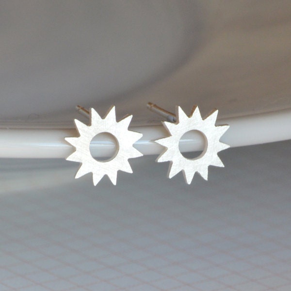 Sunshine Stud Earrings in Sterling Silver, Silver Sunshine Ear Posts