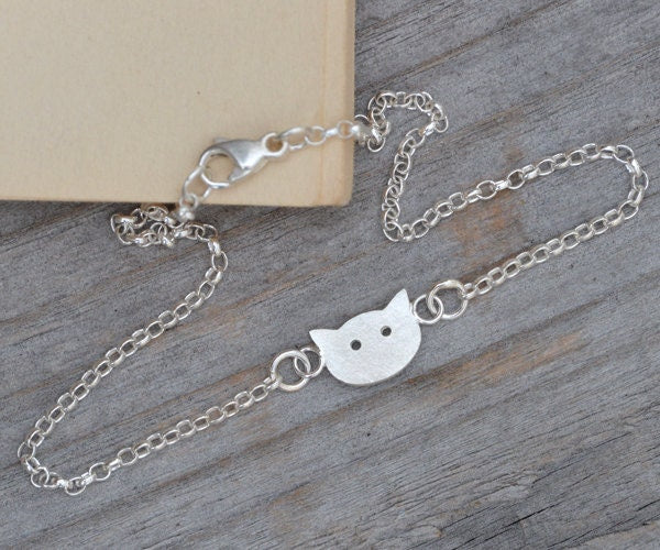 Cat Bracelet, Cat Anklet in Solid Sterling Silver Handmade in England