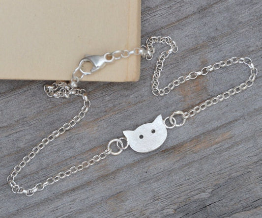Cat Bracelet, Cat Anklet in Solid Sterling Silver Handmade in England