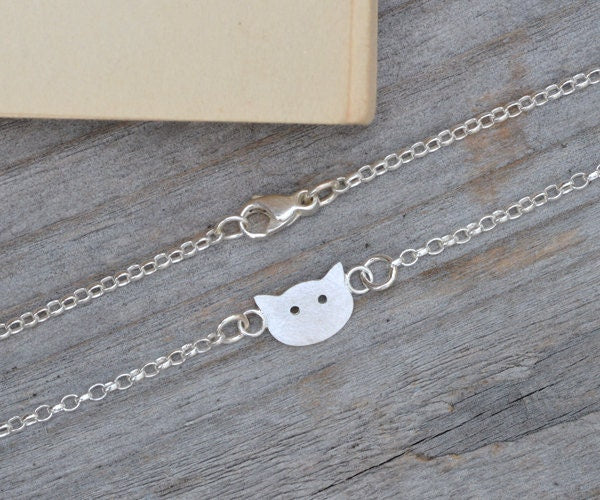 Cat Bracelet, Cat Anklet in Solid Sterling Silver Handmade in England