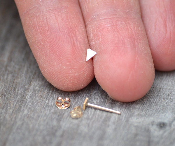Tiny Quadrilateral Stud Earrings in 9ct Yellow Gold, Small Yellow Gold Ear Posts