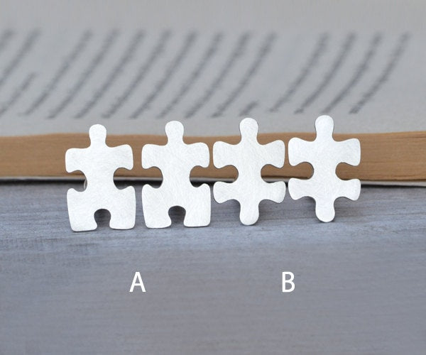 Jigsaw Puzzle Cufflinks in Sterling Silver, Jigsaw Puzzle Cufflinks with Personalized Message