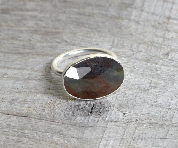 Large Sapphire Ring in Sterling Silver, Bi Coloured Sapphire Cocktail Ring, 6.65ct Sapphire Ring
