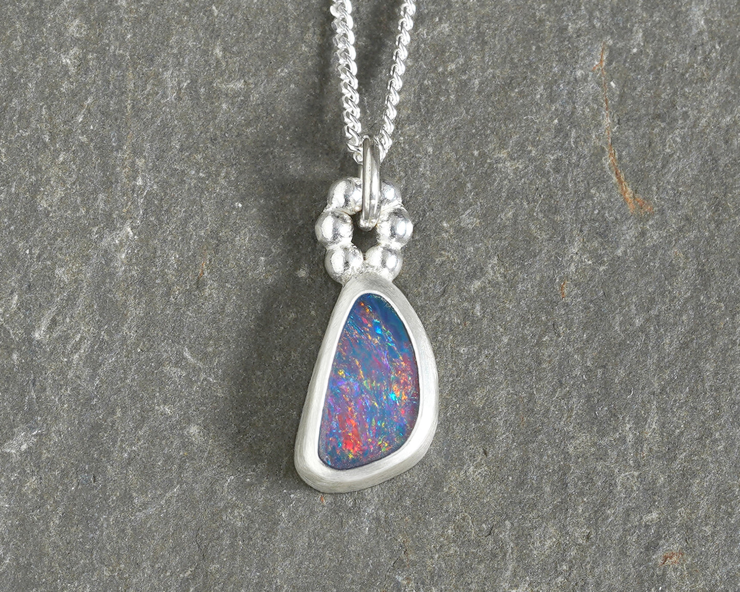 Raindrop Australian Opal Doublet Necklace in Sterling Silver