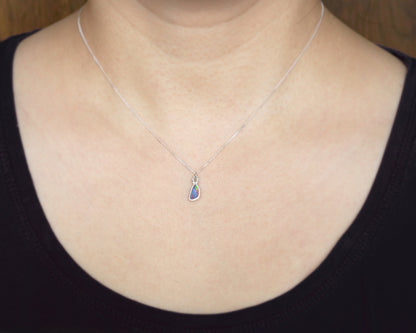 Raindrop Australian Opal Doublet Necklace in Sterling Silver