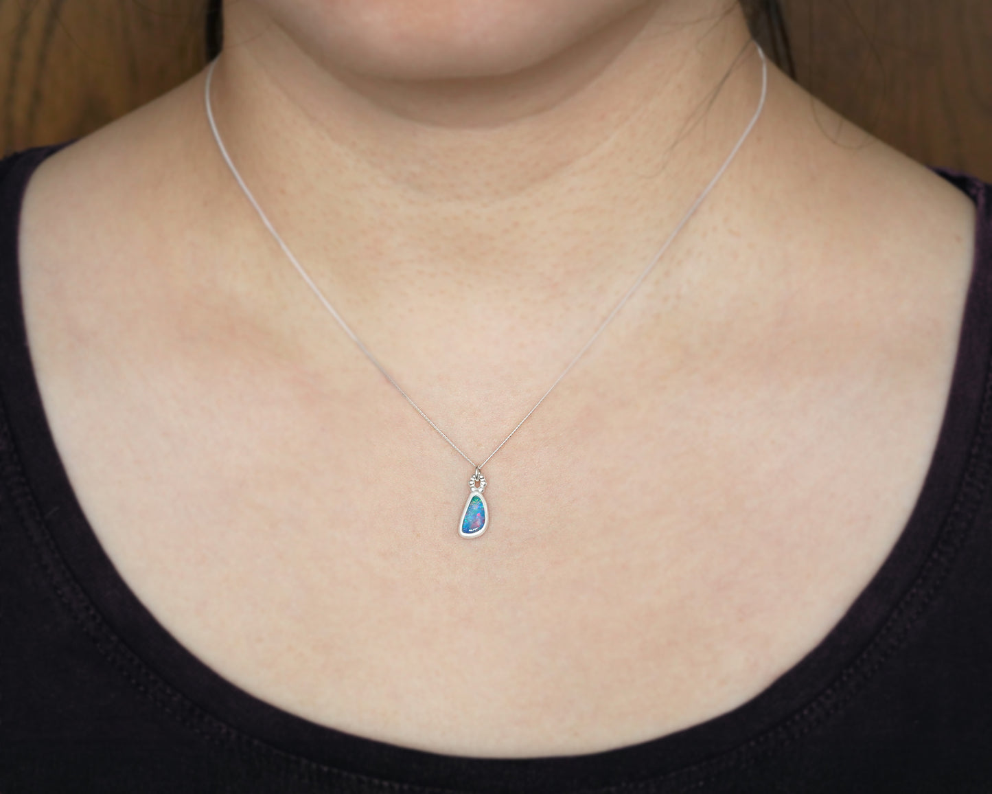 Fine Australian Opal Doublet Necklace in Sterling Silver