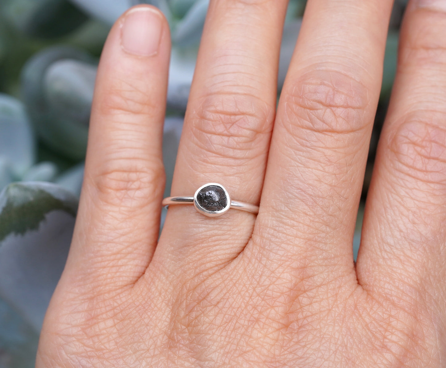 Black Diamond Engagement Ring, Rough Diamond Ring, April Birthstone Ring, 0.75ct Diamond Ring