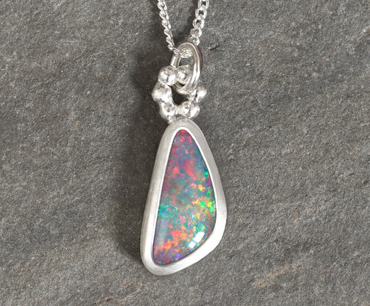 Colourful 0.85ct Australian Opal Doublet Necklace in Sterling Silver