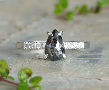 0.85ct Salt & Pepper Diamond Engagement Ring with Shoulder Diamonds in White Gold or Platinum