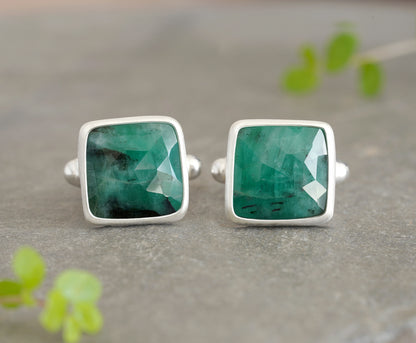 10ct Emerald Cufflinks in Sterling Silver