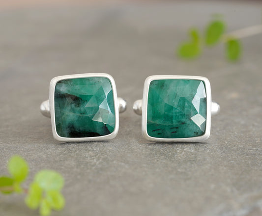 10ct Emerald Cufflinks in Sterling Silver