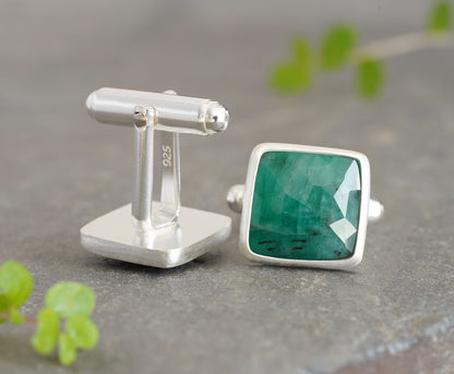 10ct Emerald Cufflinks in Sterling Silver
