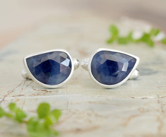 10ct Sapphire Cufflinks in Sterling Silver
