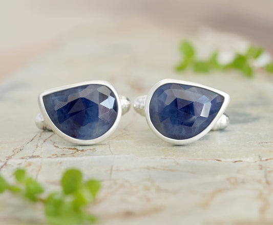 10ct Sapphire Cufflinks in Sterling Silver
