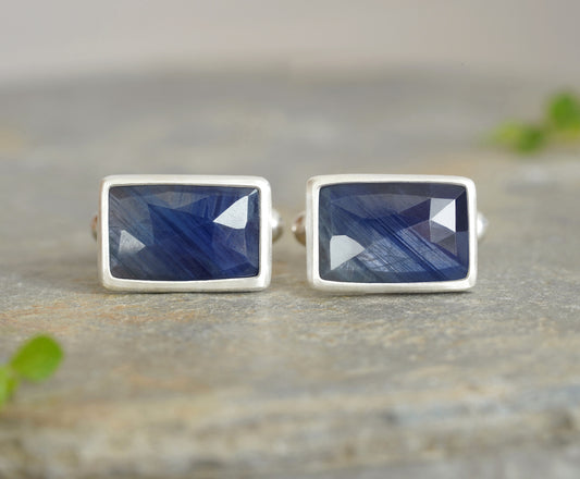 12ct Midnight Blue Sapphire Cufflinks in Sterling Silver
