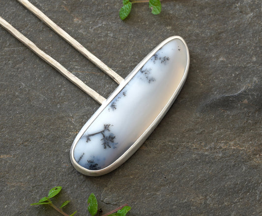 14.9ct Dendritic Agate Hair Pin in Sterling Silver