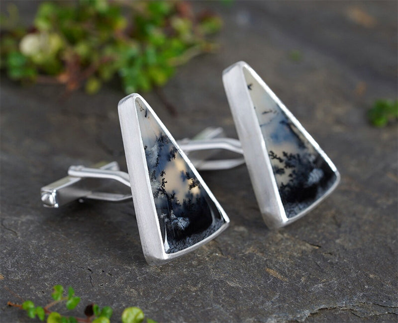15ct Dendritic Agate Cufflinks in Solid Silver