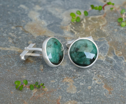 15ct Emerald Cufflinks in Sterling Silver
