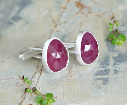 16ct Natural Ruby Cufflinks in Sterling Silver