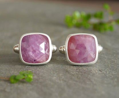 17ct Natural Pink Sapphire Cufflinks in Sterling Silver