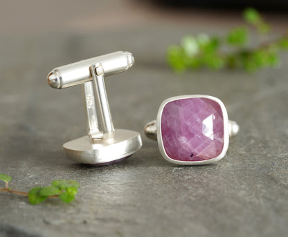 17ct Natural Pink Sapphire Cufflinks in Sterling Silver