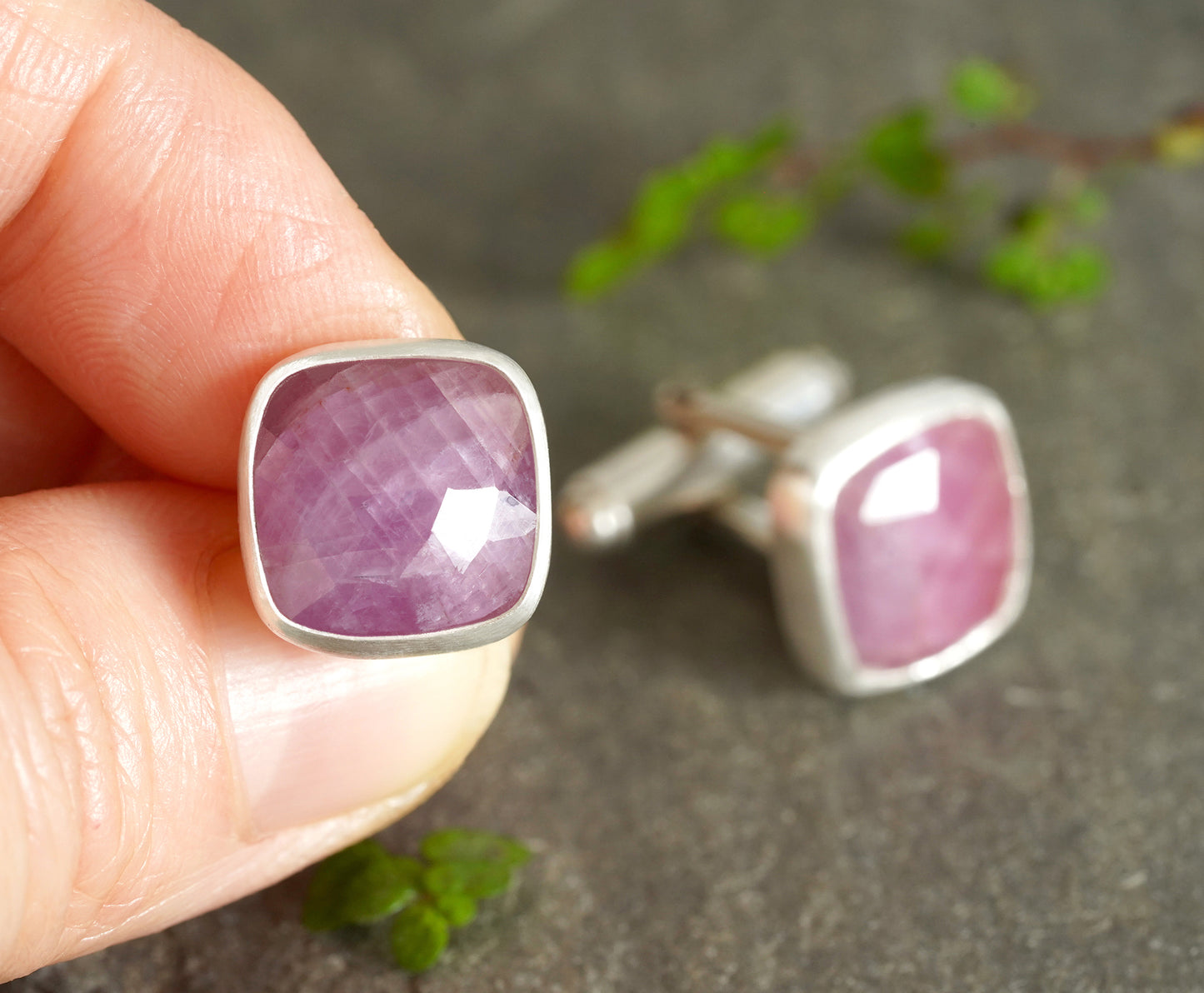 17ct Natural Pink Sapphire Cufflinks in Sterling Silver