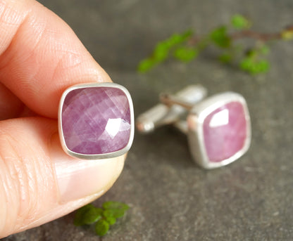 17ct Natural Pink Sapphire Cufflinks in Sterling Silver