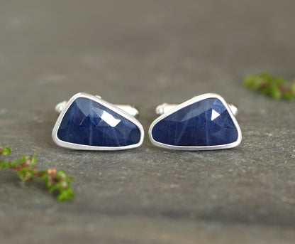 17ct Triangular Sapphire Cufflinks in Sterling Silver