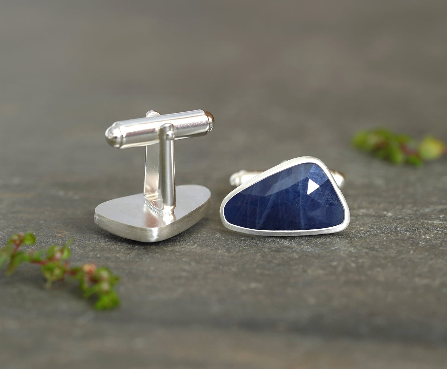 17ct Triangular Sapphire Cufflinks in Sterling Silver