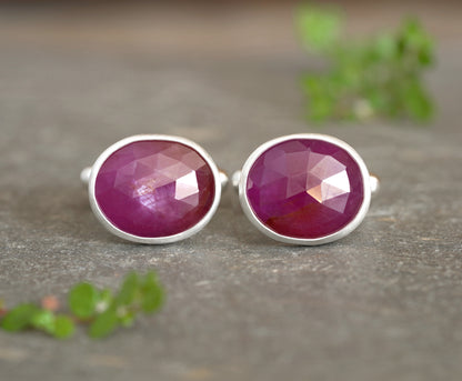 18ct Natural Pink Sapphire Cufflinks in Sterling Silver