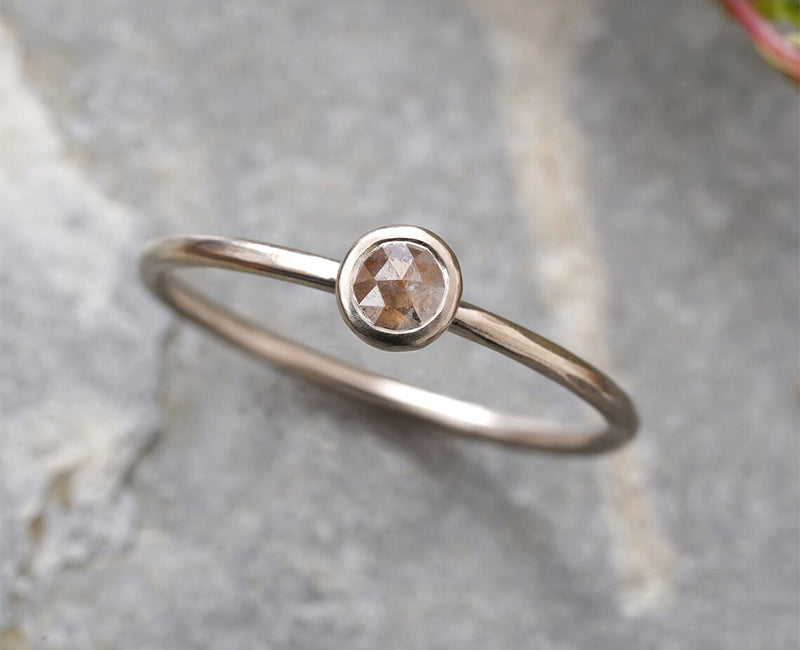 18k White Gold Rose Cut Diamond Engagement Ring