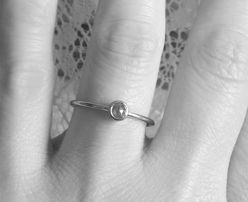 18k White Gold Rose Cut Diamond Engagement Ring