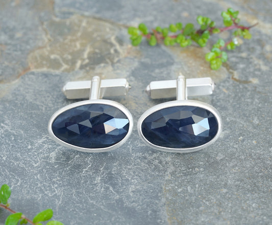19ct Midnight Blue Sapphire Cufflinks in Sterling Silver