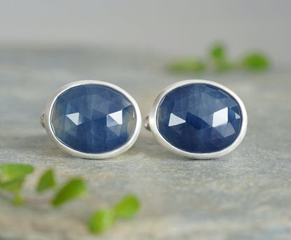 22ct Blue Sapphire Cufflinks Sterling Silver Oval Design