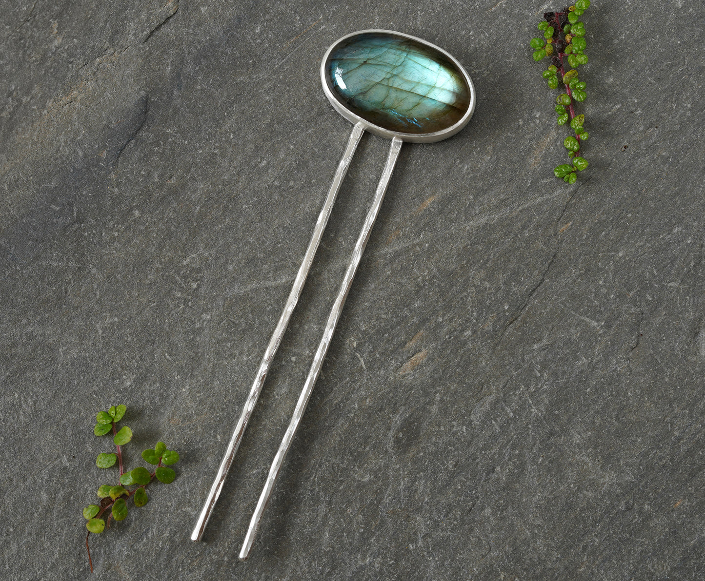 24ct Oval Labradorite Hairpin in Solid Sterling Silver