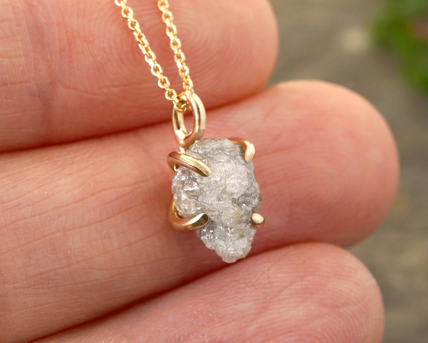 3ct Rough Diamond Necklace in 14k Yellow Gold