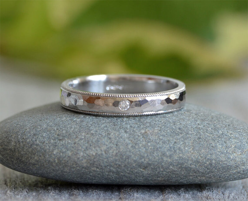 3mm Platinum Milgrain Wedding Band With A Diamond