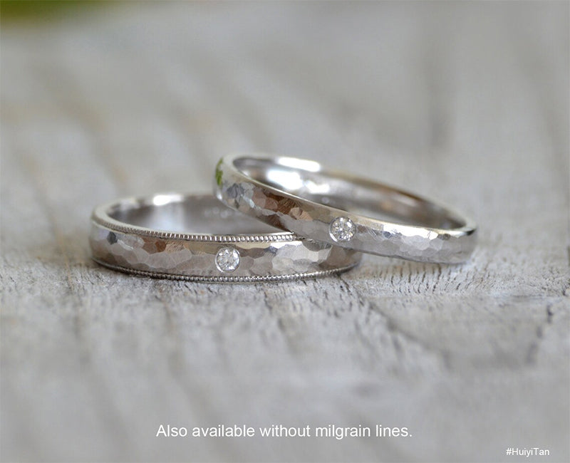 3mm Platinum Milgrain Wedding Band With A Diamond