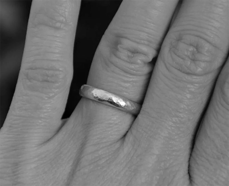 Hammered Effect Wedding Band,, 3mm Rustic Wedding Ring