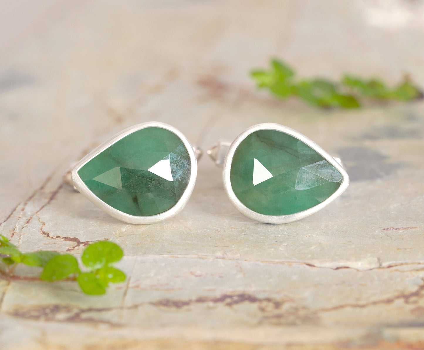 4.6ct Natural Emerald Cufflinks in Solid Sterling Silver