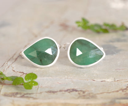 4.6ct Natural Emerald Cufflinks in Solid Sterling Silver