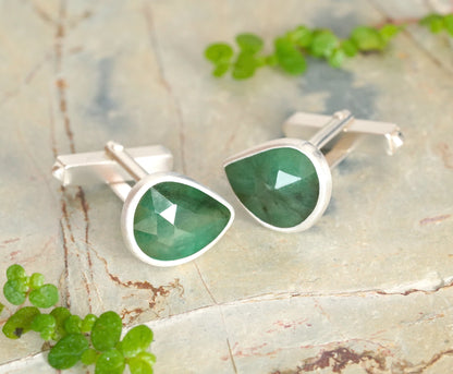 4.6ct Natural Emerald Cufflinks in Solid Sterling Silver